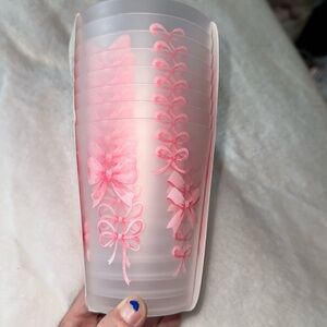 Pink Bow Ribbon Outdoor Tumbler Cups 16oz, Set of 8 Bella Lux Coquette NWT